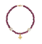Pulsera Mujer Oro 14K Oro Finito Trebol Rubi / Perla